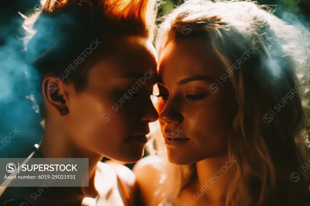 Portrait of Beautiful same-sex couple, lgbtq pride. Generative AI