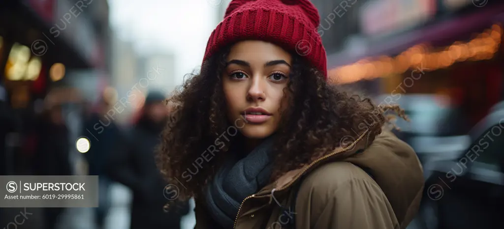 Image generative AI. portrait of a hispanic girl on the city