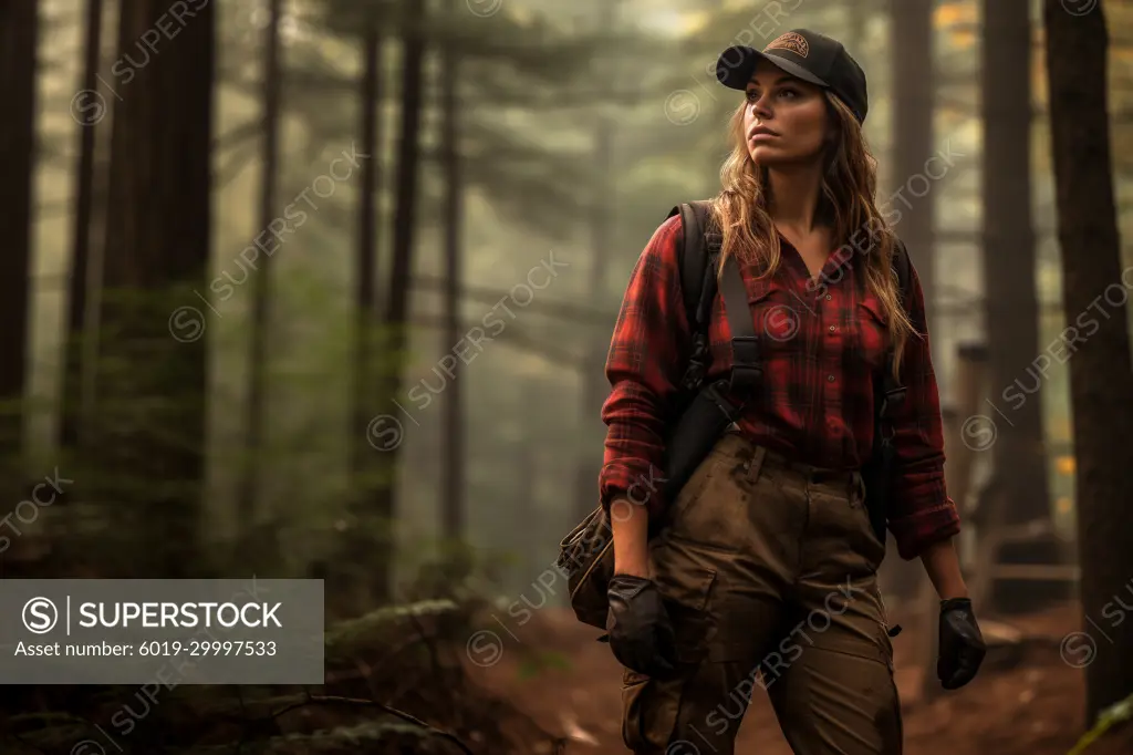 A female hunter in the woods