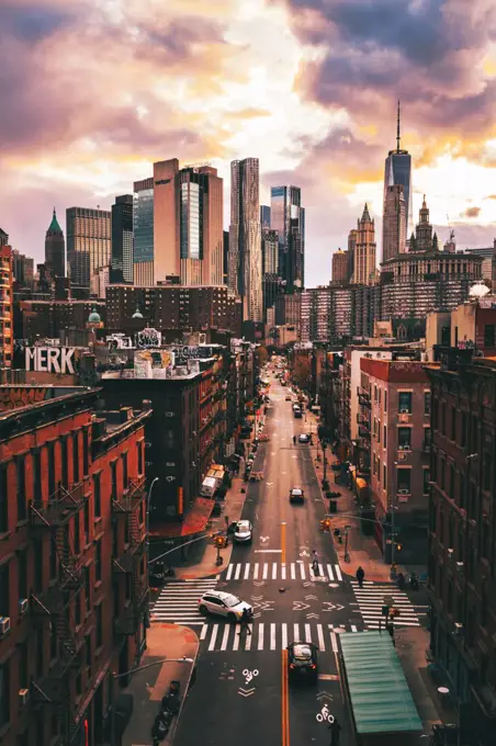 view street sunset New York City skyline vertical beautiful place sky