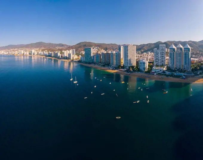 Beautiful view of the beach, aerial view of the sea, acapulco beach