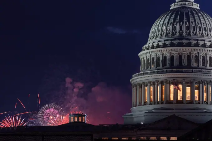 Fireworks over the United States Capitol on July 4, 2021.