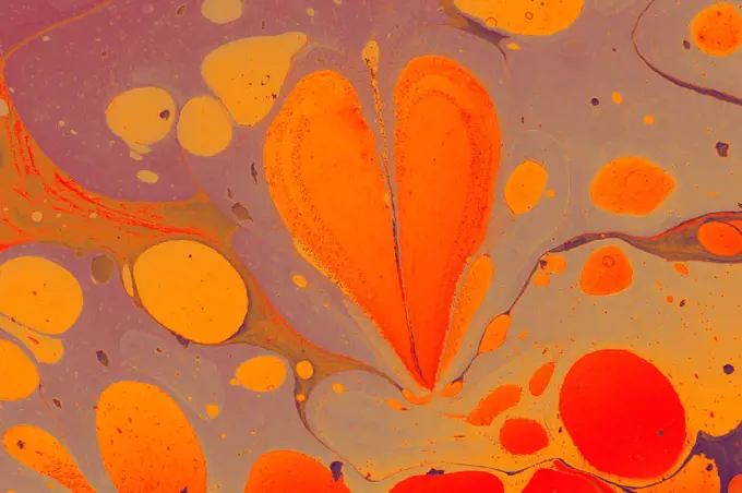 Ebru  marbling  background with heart shape. Unique art  Liquid 