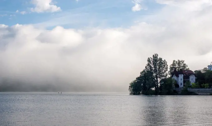 Lake Bled Island and Morning Mist over the water, Slovenia