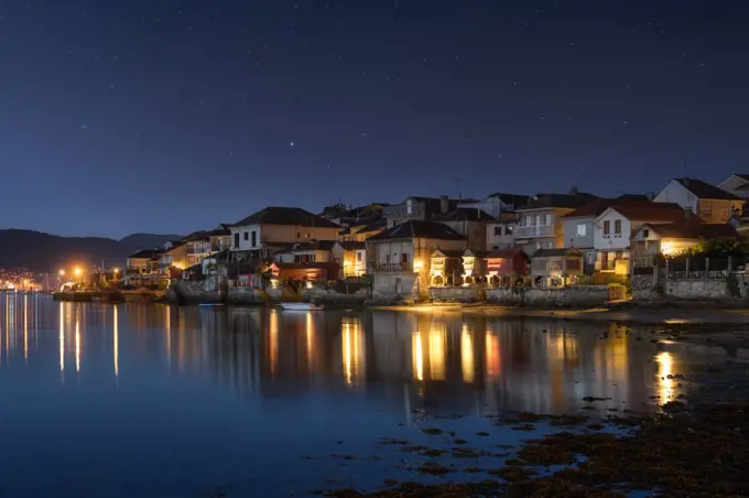 Combarro, beautiful fishing village at night in Galicia, Spain.