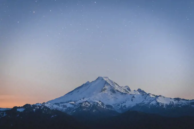 Blue hour over mt. Baker in North Cascades