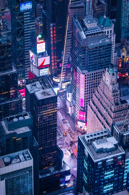 Manhattan Times Square NYC Aerial Night