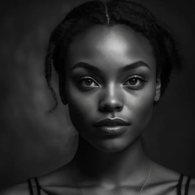 Image AI. Portrait of a young Black girl in B&W