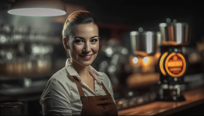 Image Generated AI. Female bartender