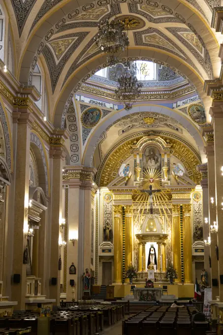 Interior photograph of a catholic church in Cholula, Mexico