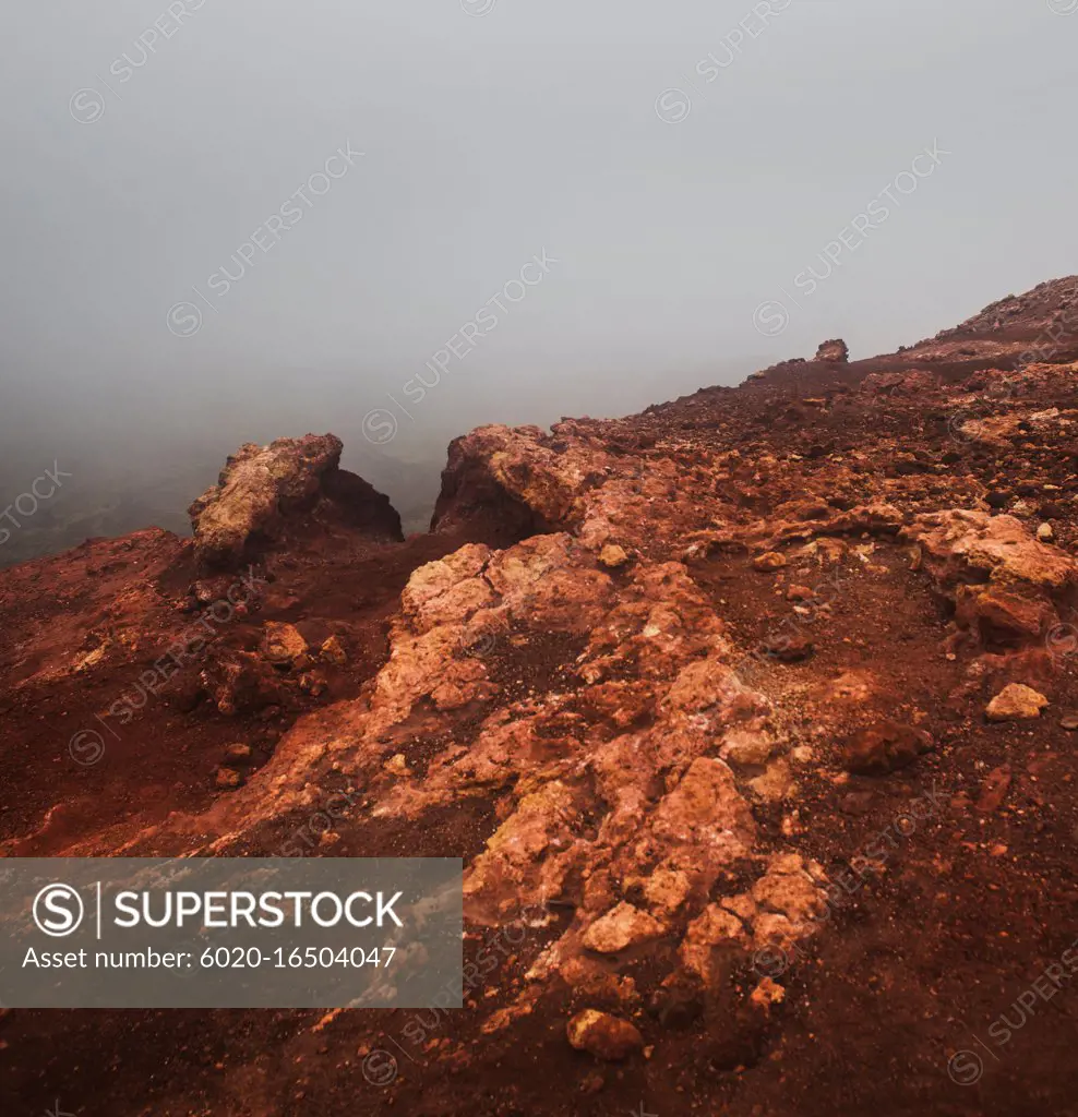Red volcanic landscape in Westman islands, Iceland, Scandinavia, Europe