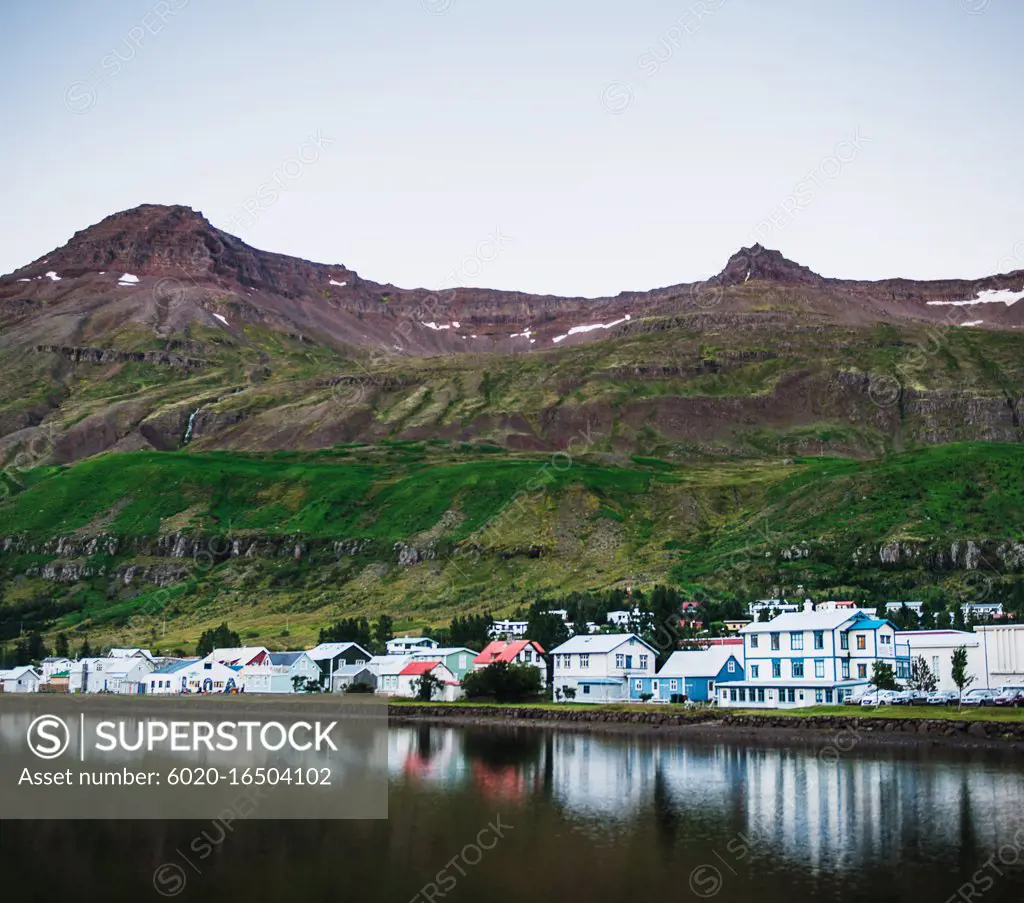 Lake in the town of Seydisfjordur, seyðisfjo¨rður, Iceland, Scandinavia, Europe