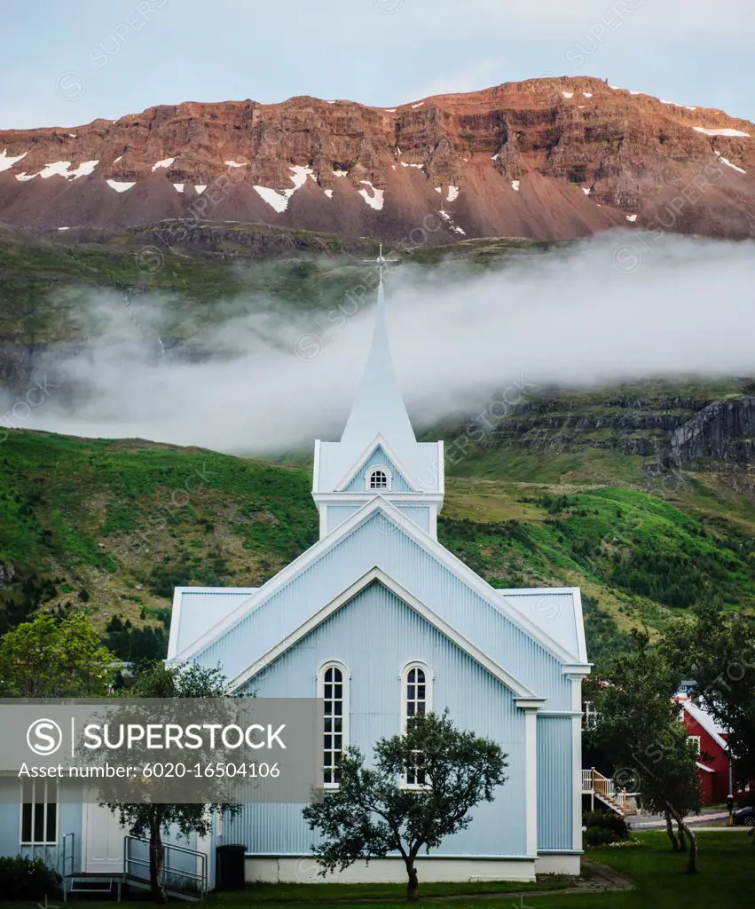 seydisfjardarkirkja church in the town of Seydisfjordur, seyðisfjo¨rður, Iceland, Scandinavia, Europe