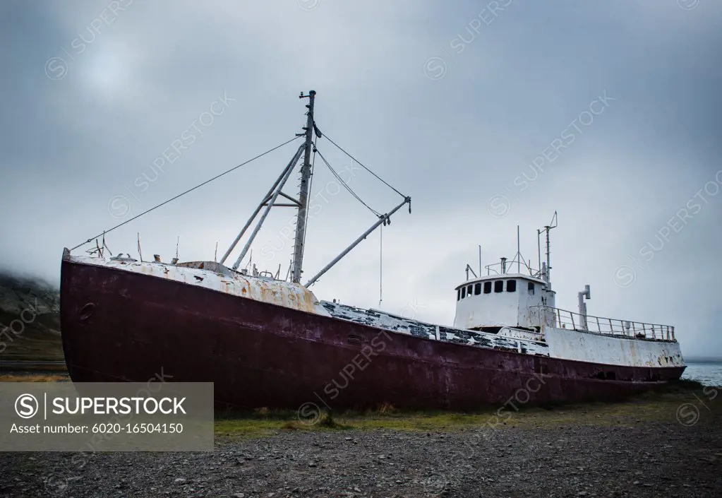 Gardar Ba64, Iceland's oldest ship, built in 1912 in Norway. Patreksfjörður, Western Fjords, Iceland, Atlantic Ocean