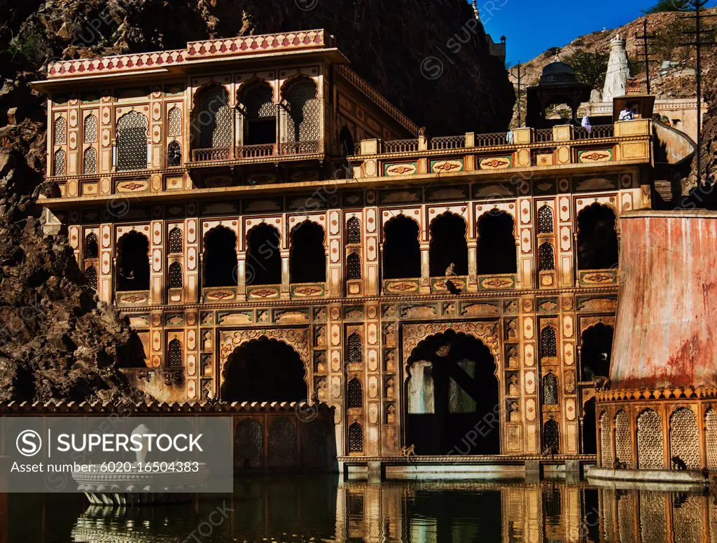 Galtaji Pool and Galta Ji, The Monkey Temple Near The Pink City, Jaipur, Rajasthan, India