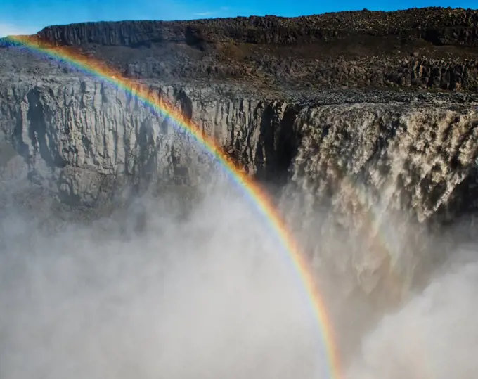 rainbow over Dettifoss waterfall, Golden circle, Iceland, Scandinavia, Europe