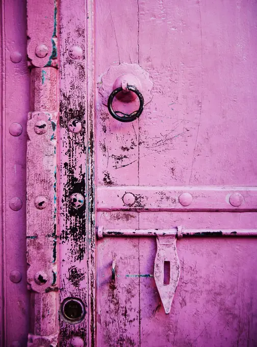 Detail of an old pink door, Jaipur, India
