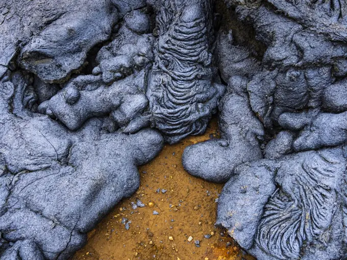 Abstract patterns in pahoehoe lava from Fagradalsfjall Volcano, Iceland