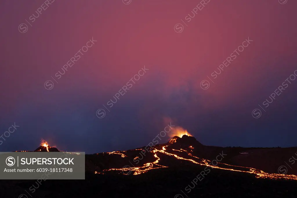 Reykjanes Peninsula, Iceland - April 12th 2021: Volcanic eruption Reykjanes Peninsula Iceland