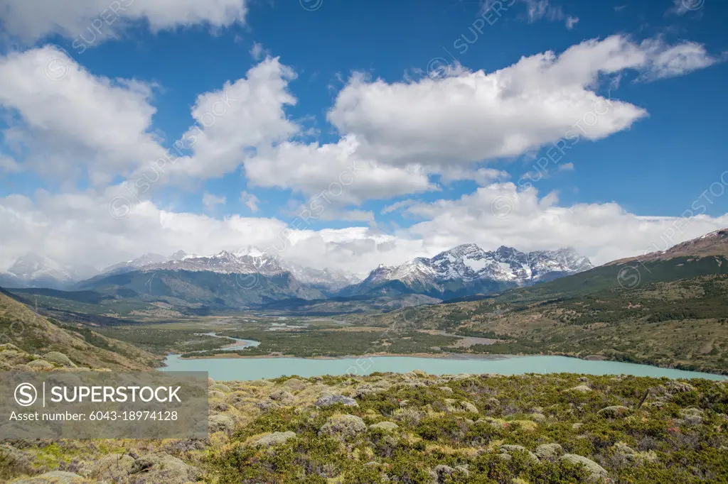 Calm cloudy day over Patagonia mountain range.  