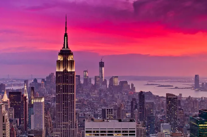 New York city landscapes vivid sunset sky