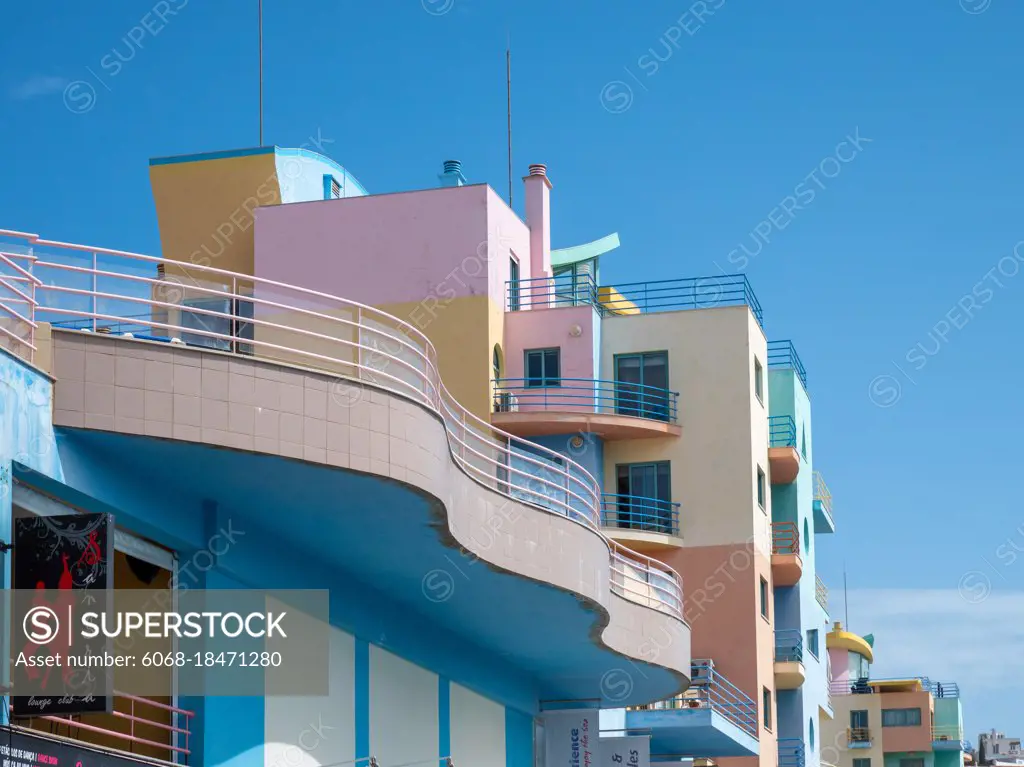 ALBUFEIRA, SOUTHERN ALGARVE/PORTUGAL - MARCH 10 : Colourful Buildings at the Marina in Albufeira Portugal on March 10, 2018