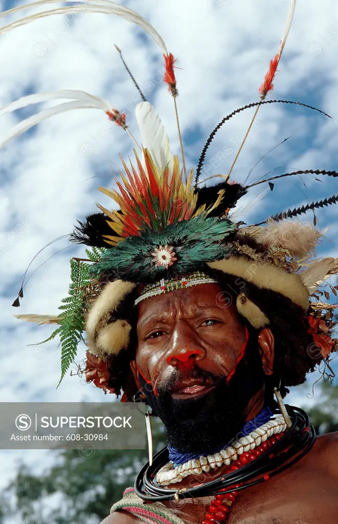 Portrait of a Huli wigman, Papua New Guinea, Oceania