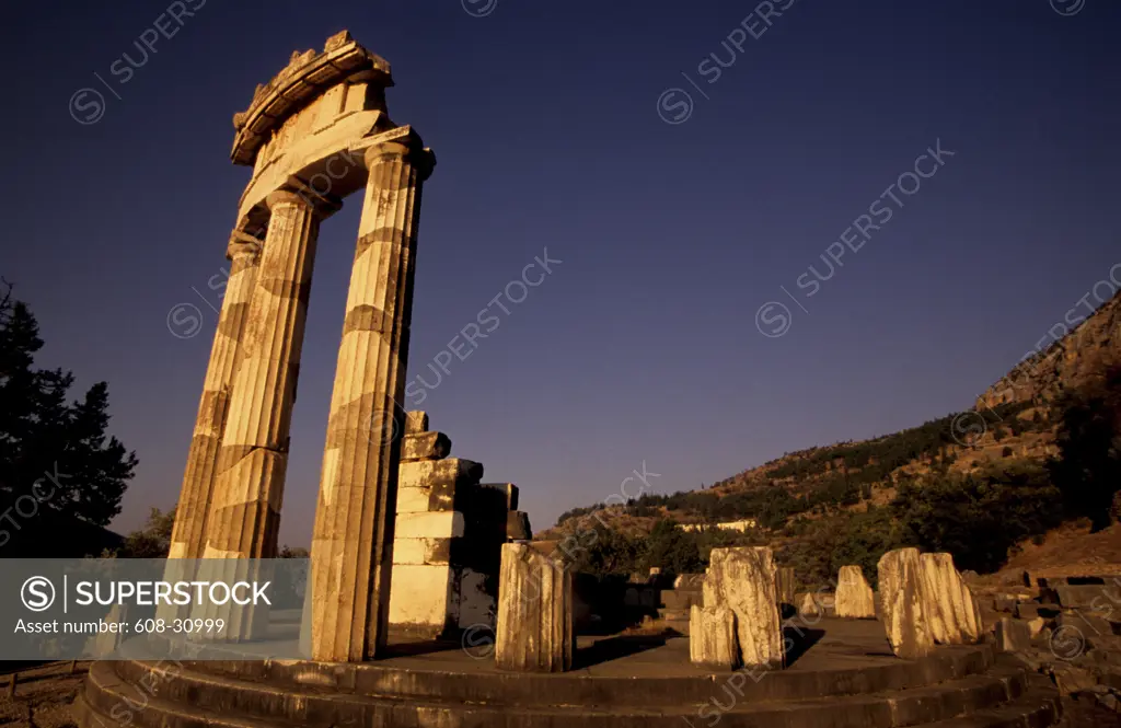 Low angle view of the ruins a temple, The Tholos, Delphi, Greece