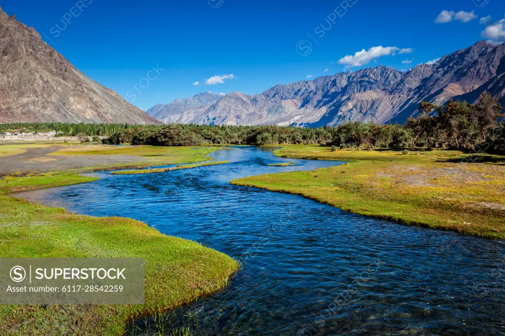 Stream in Nubra valley in Hunder, Nubra valley, Ladakh, India - SuperStock