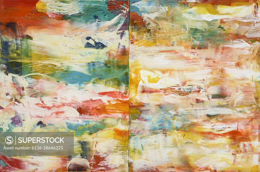 A fluid execution with encaustic paint that has been heated, melted and manipulated into a lush abstract landscape that recalls beautiful summers in Santa Fe. 