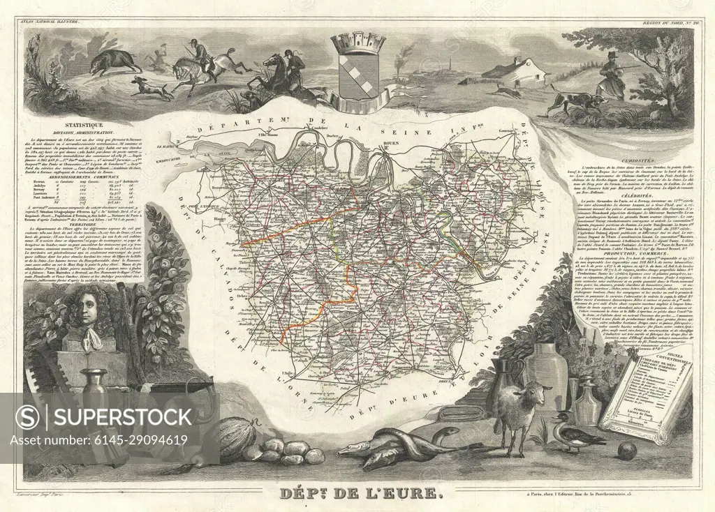 1852 Levasseur Map of the Department de L'Eure, France