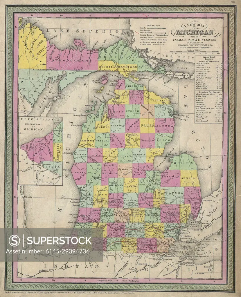 1853 Mitchell Map of Michigan