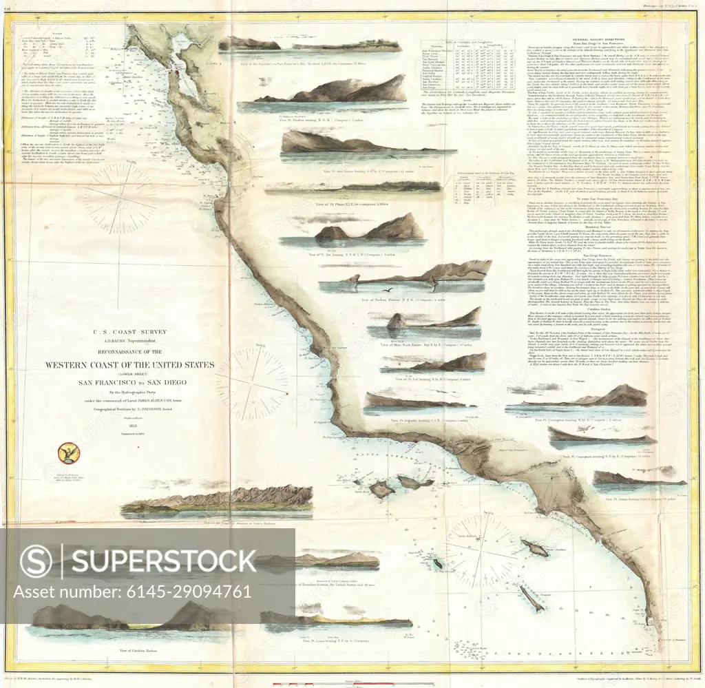1853 U.S. Coast Survey Map of the West Coast of the United States