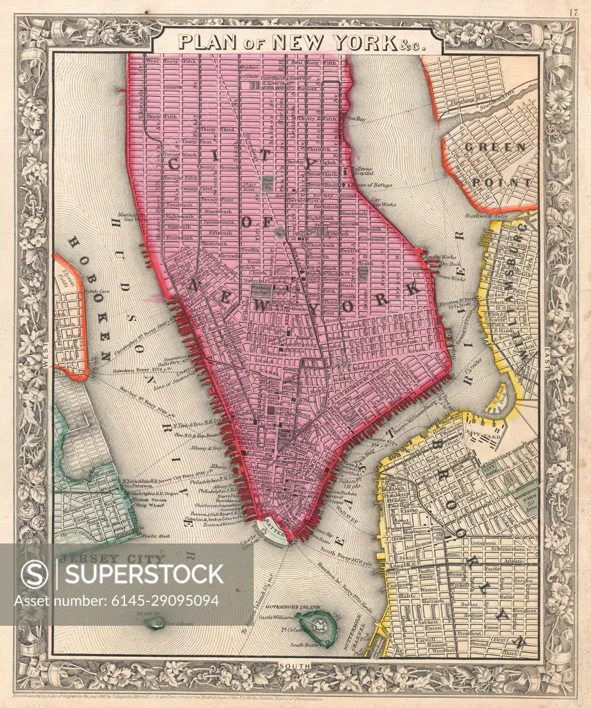 1860 Mitchell Map of New York City, New York (first edition)