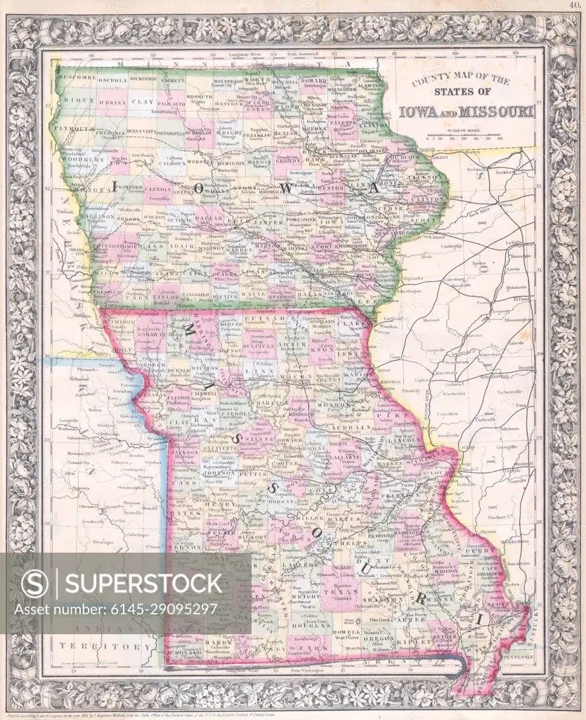 1864 Mitchell Map of Iowa and Missouri