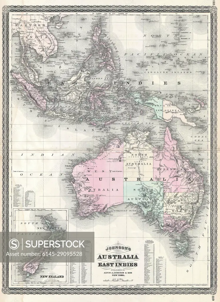 1870 Johnson Map of Australia, the East Indies, and Southeast Asia