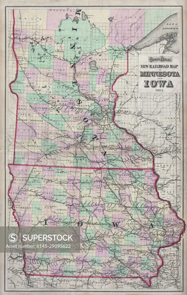 1873 Gray Railroad Map of Minnesota and Iowa