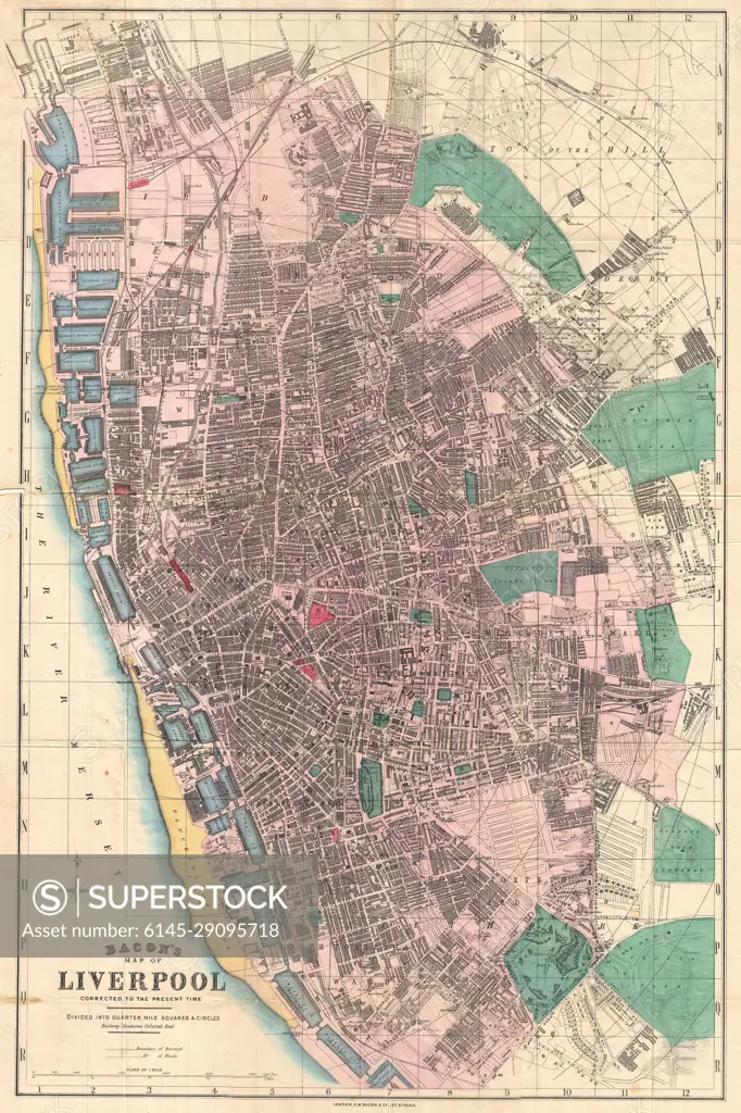 1890 Bacon Pocket Map of Liverpool, England