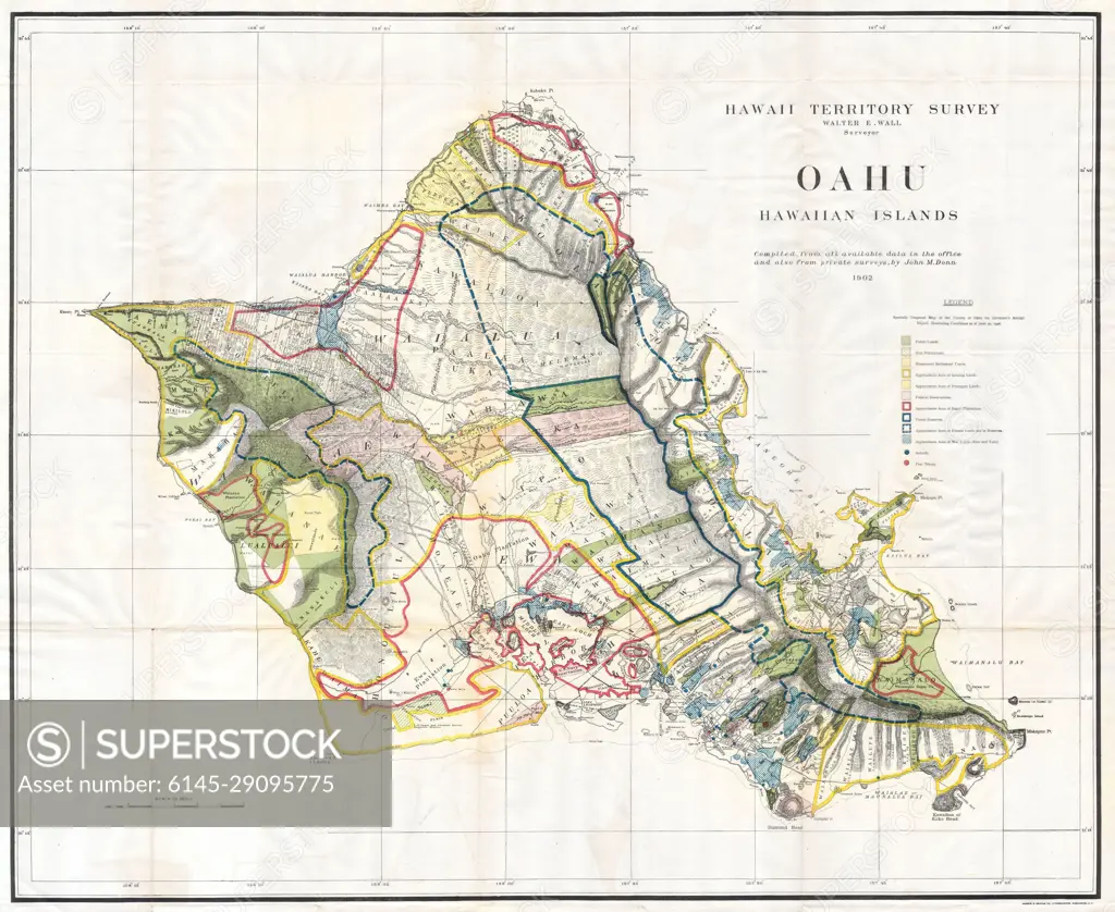 1902 Land Office Map of the Island of Oahu, Hawaii ( Honolulu )