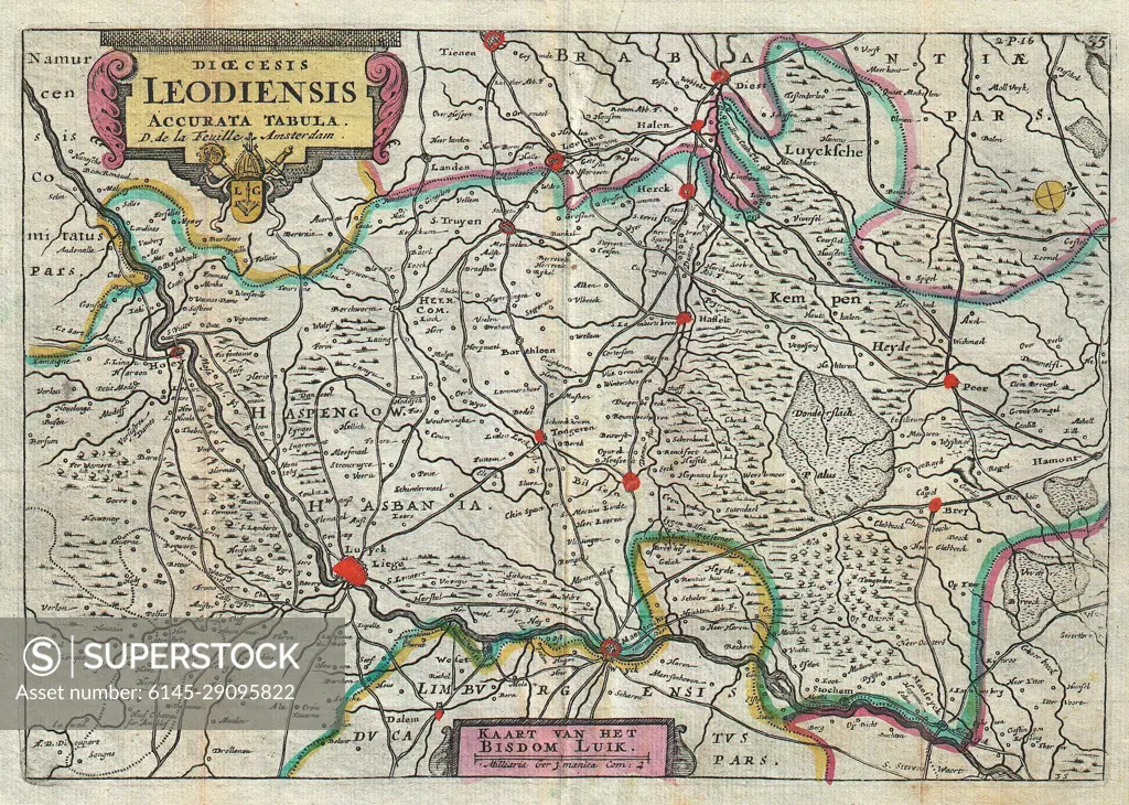 1747 La Feuille Map of Liege, Belgium ( Leodiensis)