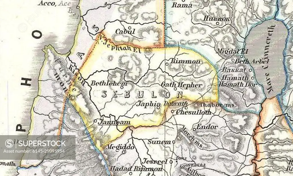 Sebulon. 1865 Spruner Map of Israel, Canaan, or Palestine in Ancient Times