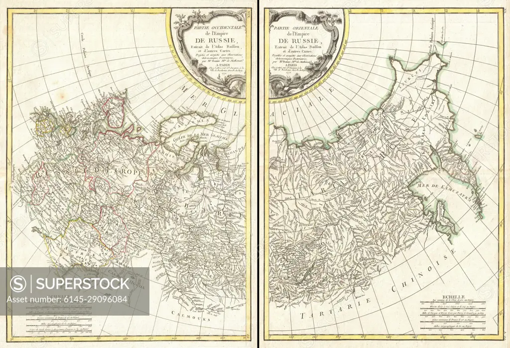 1771 Bonne Map of Russia (2 maps)