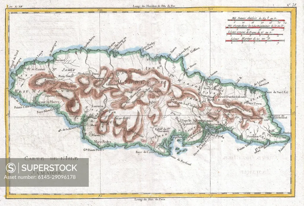 1780 Raynal and Bonne Map of Jamaica, West Indies
