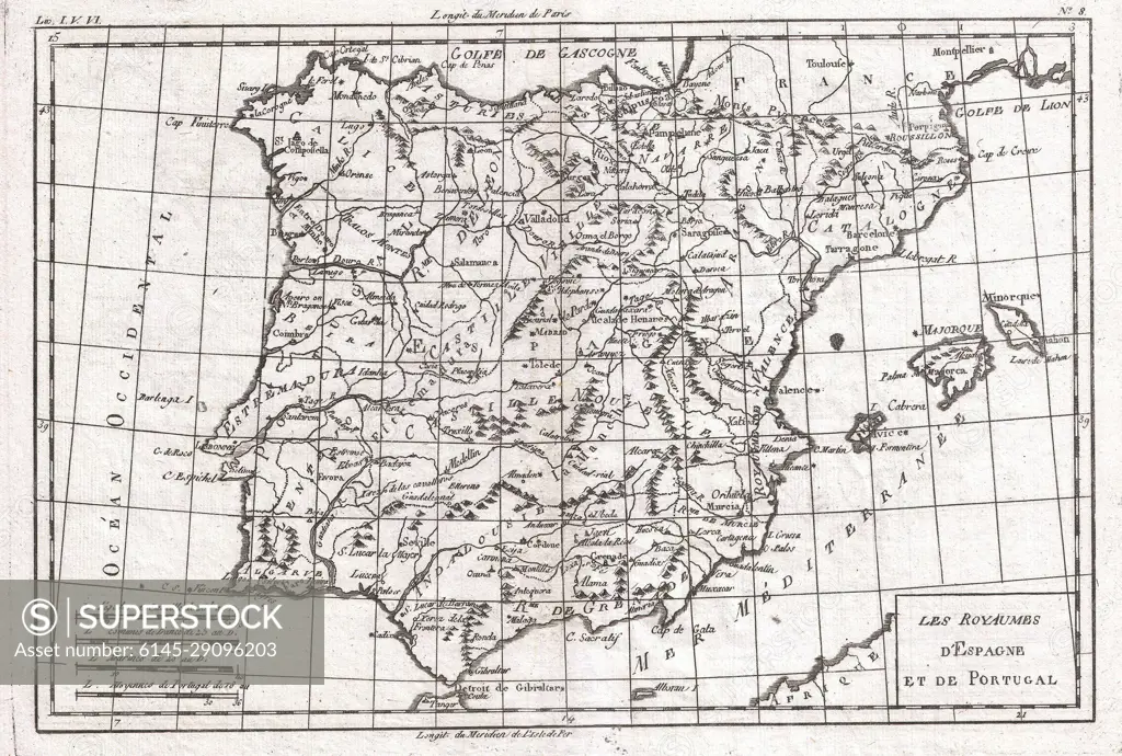 1780 Raynal and Bonne Map of Spain and Portugal
