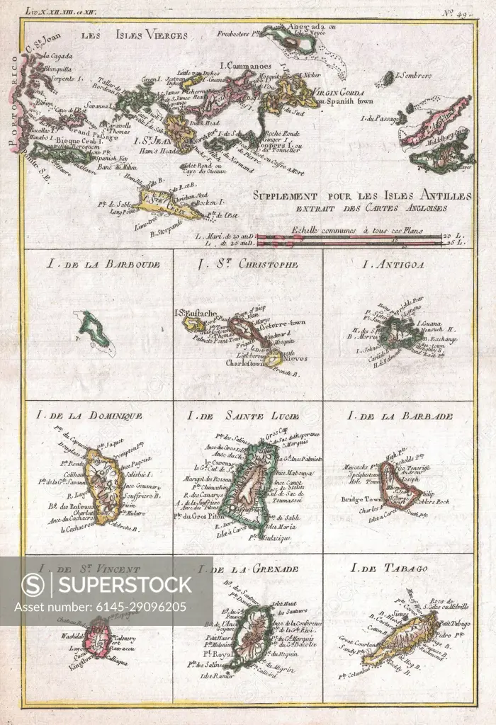 1780 Raynal and Bonne Map of the Virgin Islands and Antilles, West Indies