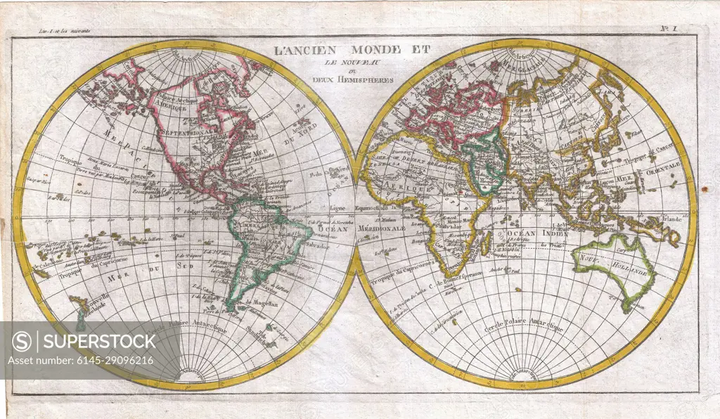 1780 Raynal and Bonne Map of the Two Hemispheres