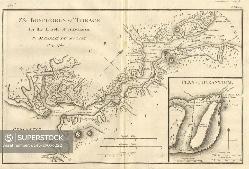 1784 Bocage Map of The Bosphorus and the City of Byzantium - Istanbul - Constantinople