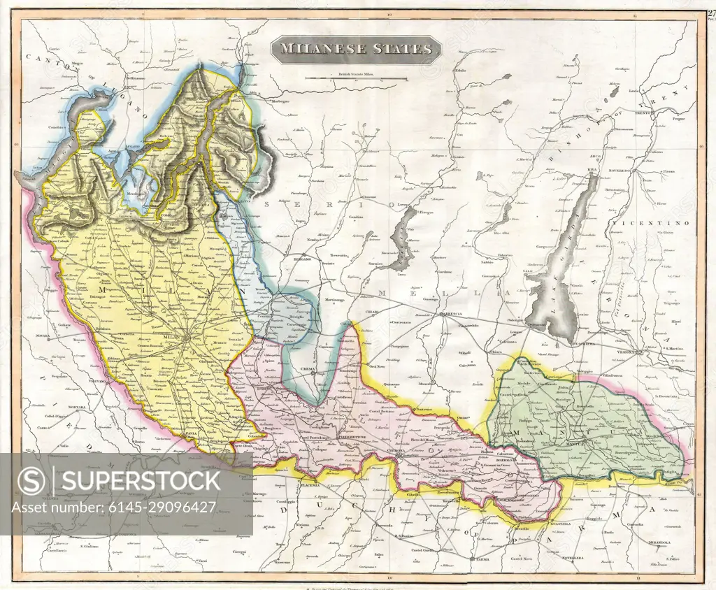 1815 Thomson Map of the Milanese States ( Milan, Mantua, Alto Po ), Italy