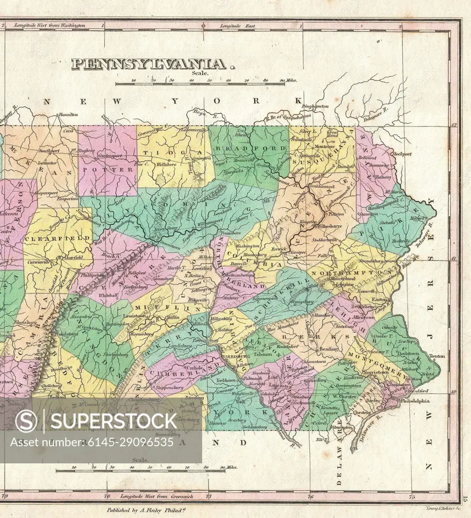 1827 Finley Map of Eastern Pennsylvania
