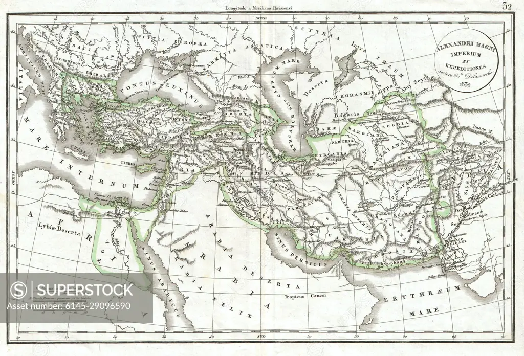 1832 Delamarche Map of the Empire of Alexander the Great
